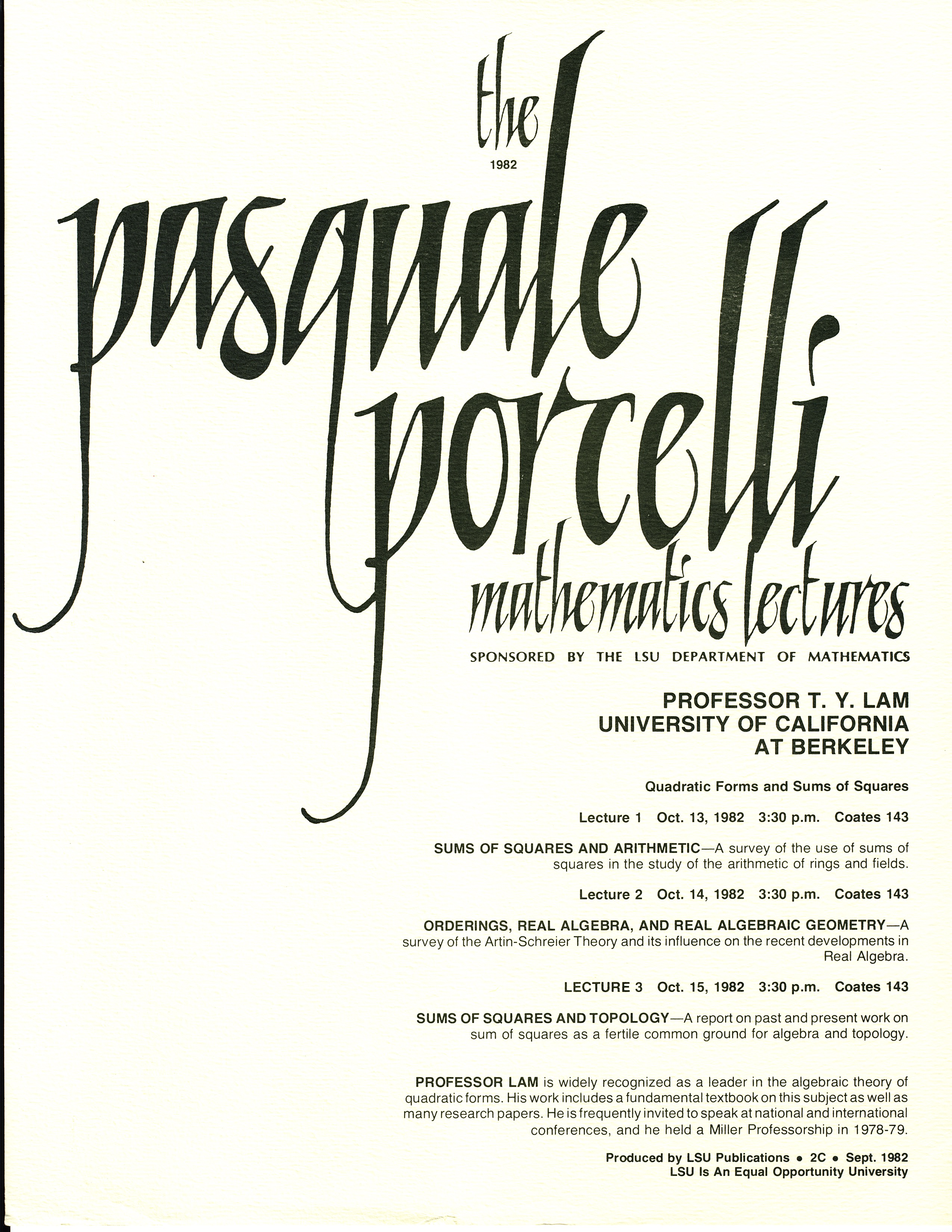 Porcelli Lecture Invitation: T. Y. Lam 1982