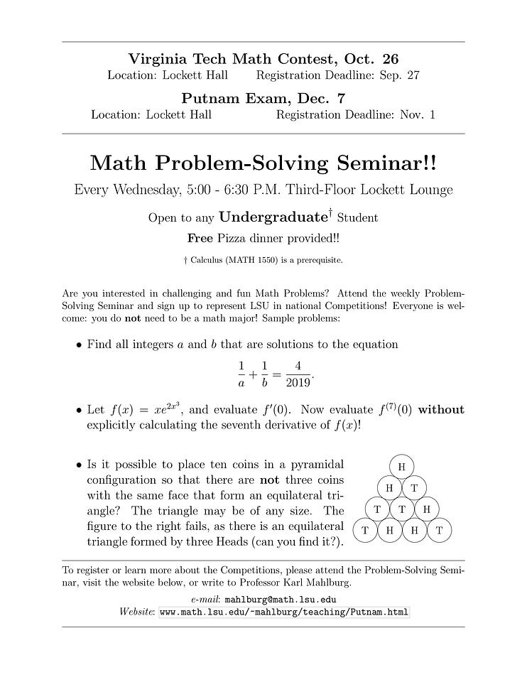 Math Problem-Solving Seminar 2019