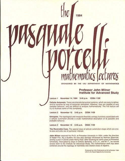 Porcelli Lecture Invitation: John Milnor 1984