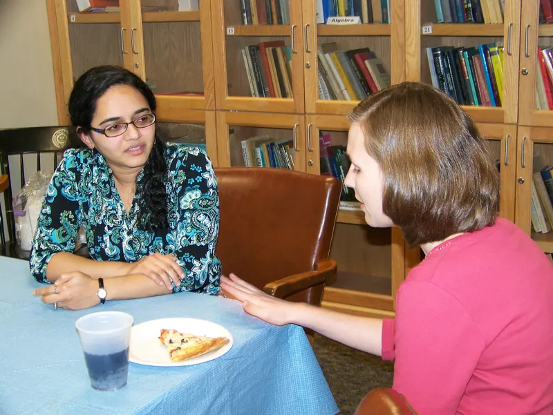 Pallavi chatting about her career as a female mathematician.