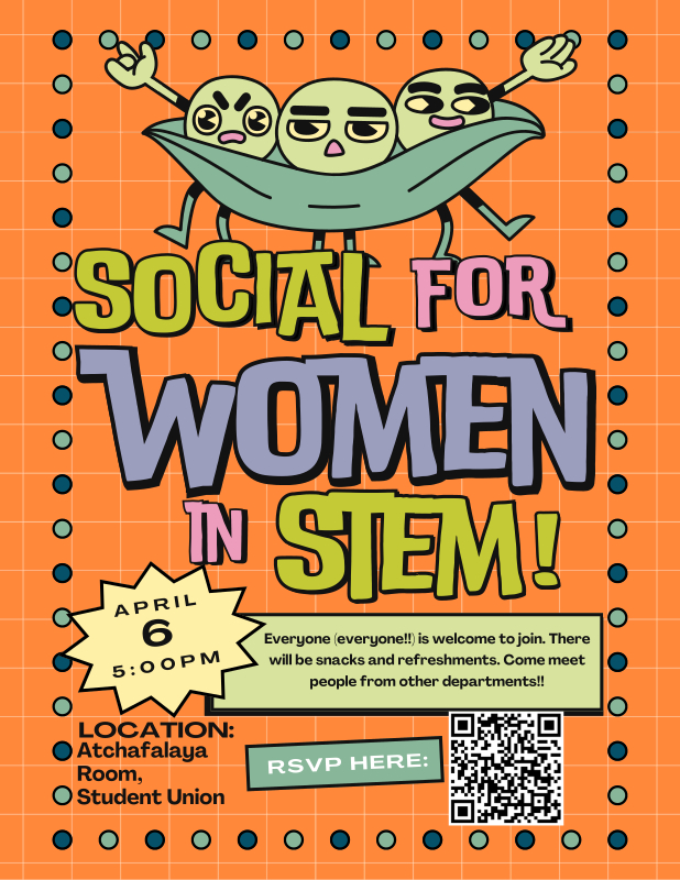 A poster advertising the Social for Women in STEM!